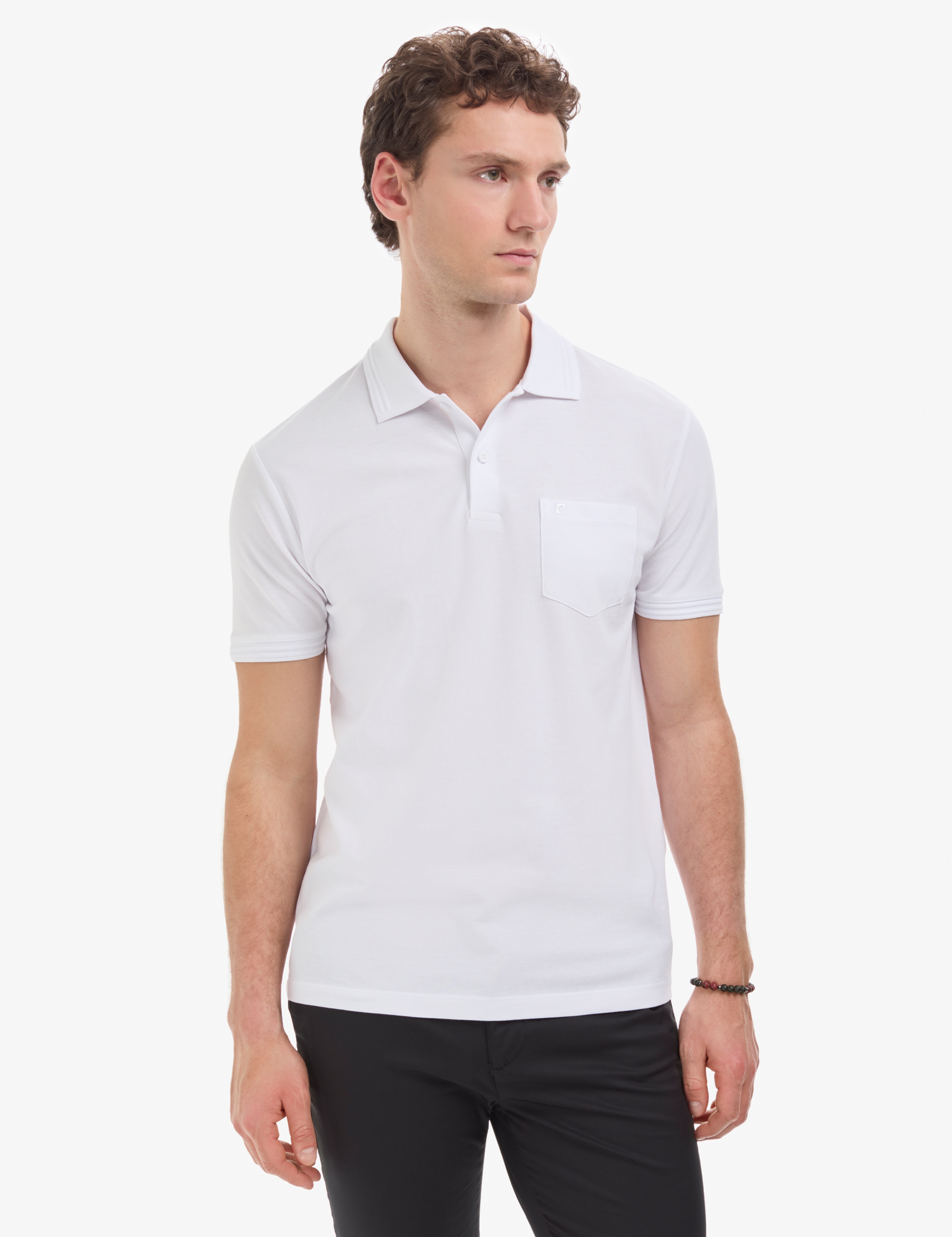 Beyaz Regular Fit %100 Pamuk Cepli Kıvrılmaz Düğmeli Polo Yaka Basic Tişört - Image 3