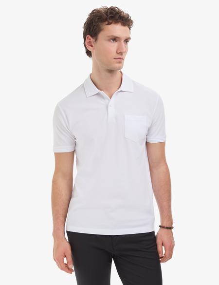Beyaz Regular Fit %100 Pamuk Kıvrılmaz Polo Yaka Basic Tişört - 50325290012
