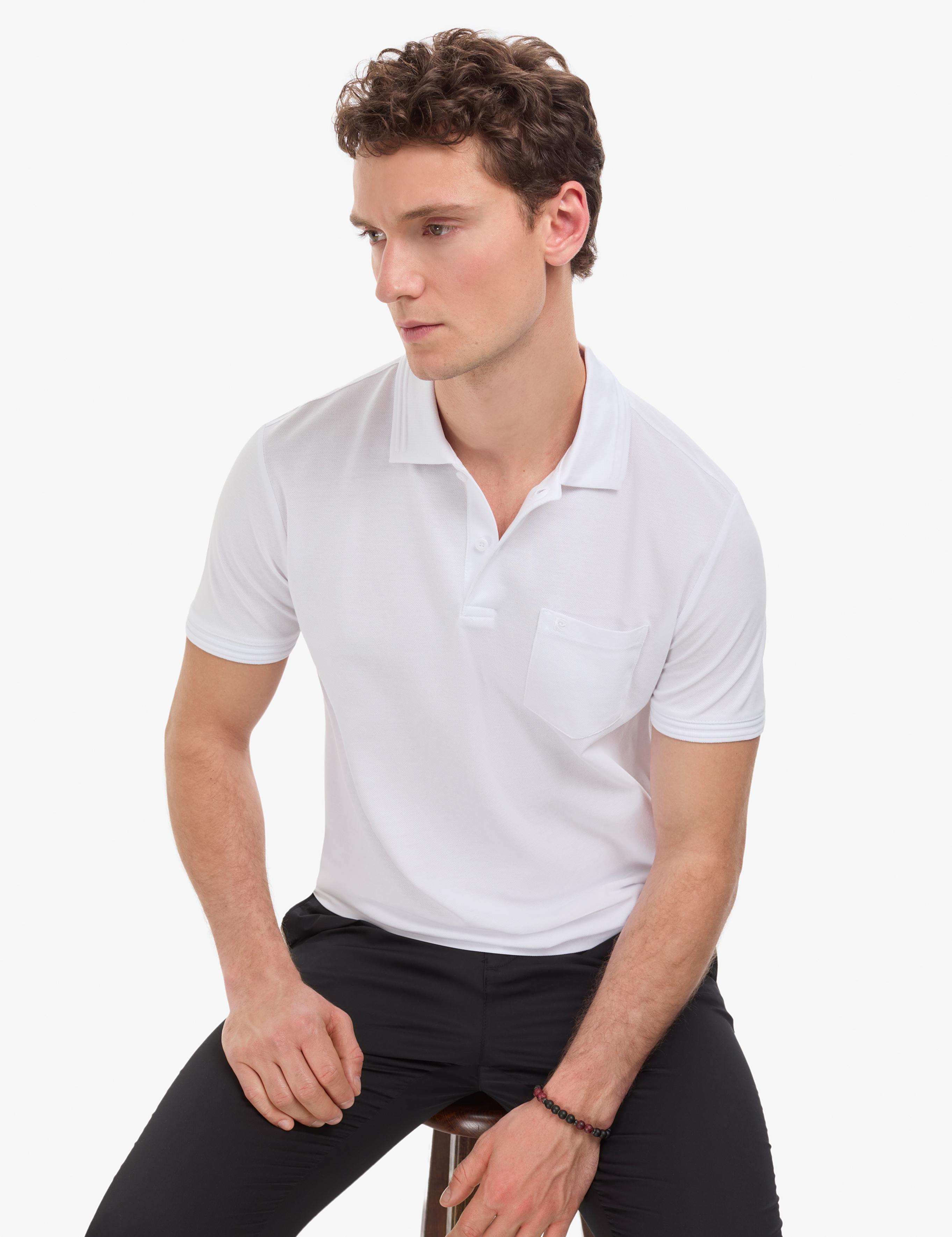 Beyaz Regular Fit %100 Pamuk Kıvrılmaz Polo Yaka Basic Tişört