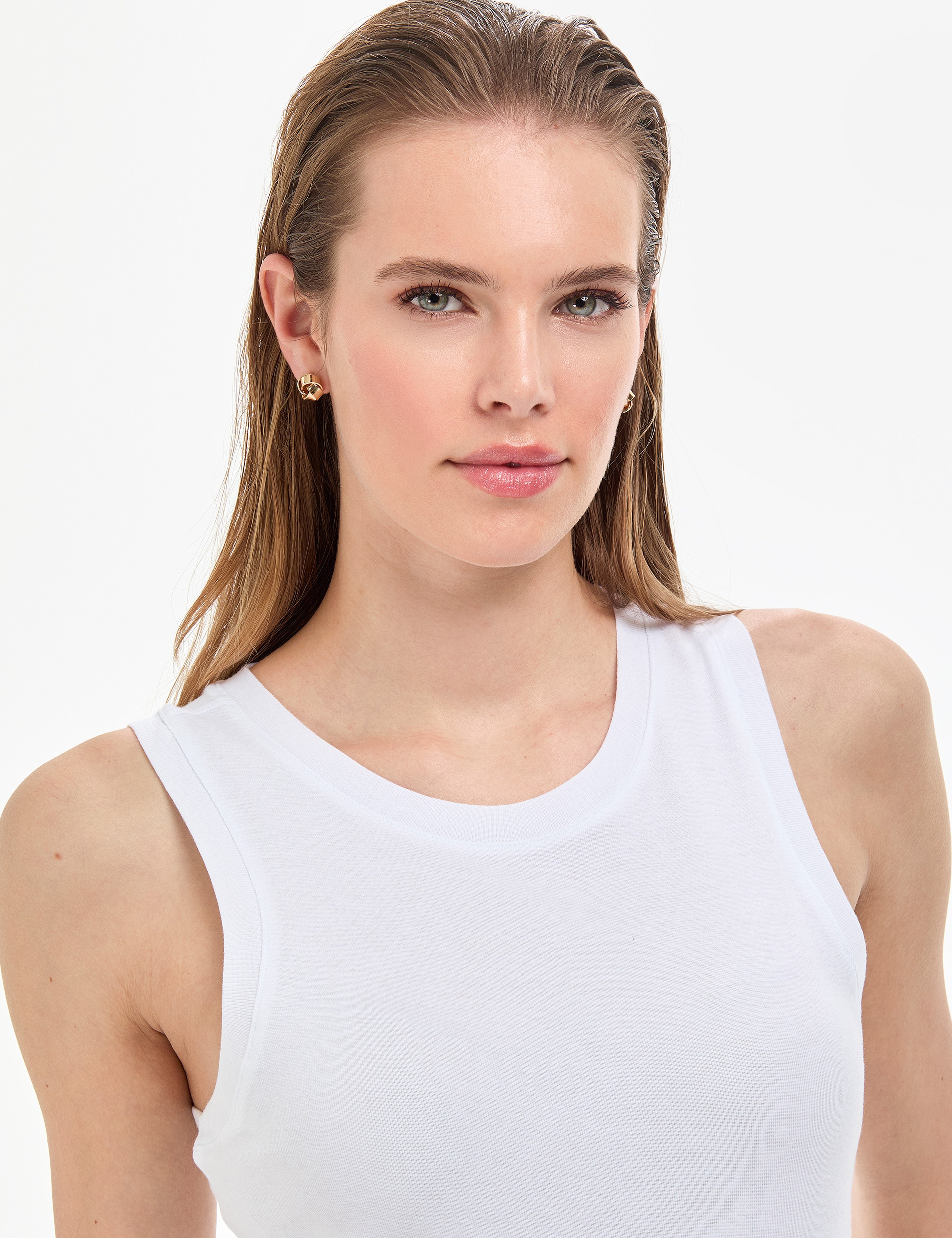 Beyaz Extra Slim Fit Örme Bluz - Image 2