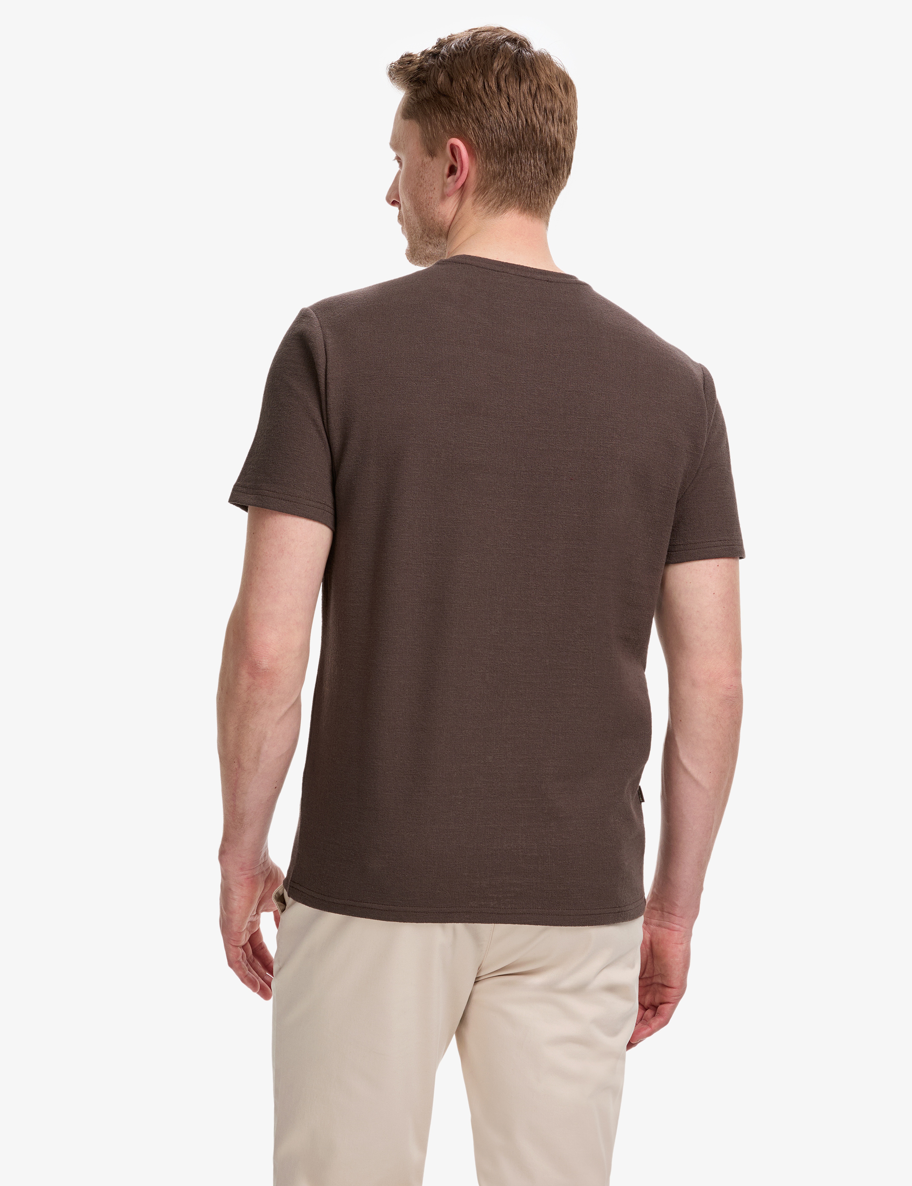Koyu Kahverengi Regular Fit Bisiklet Yaka Tişört - Image 5