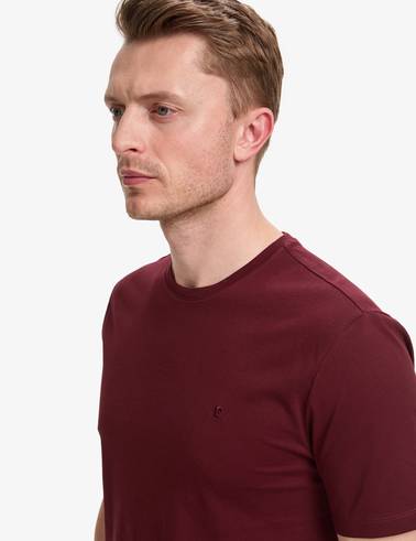 Bordo Regular Fit %100 Pamuk Bisiklet Yaka Basic Tişört