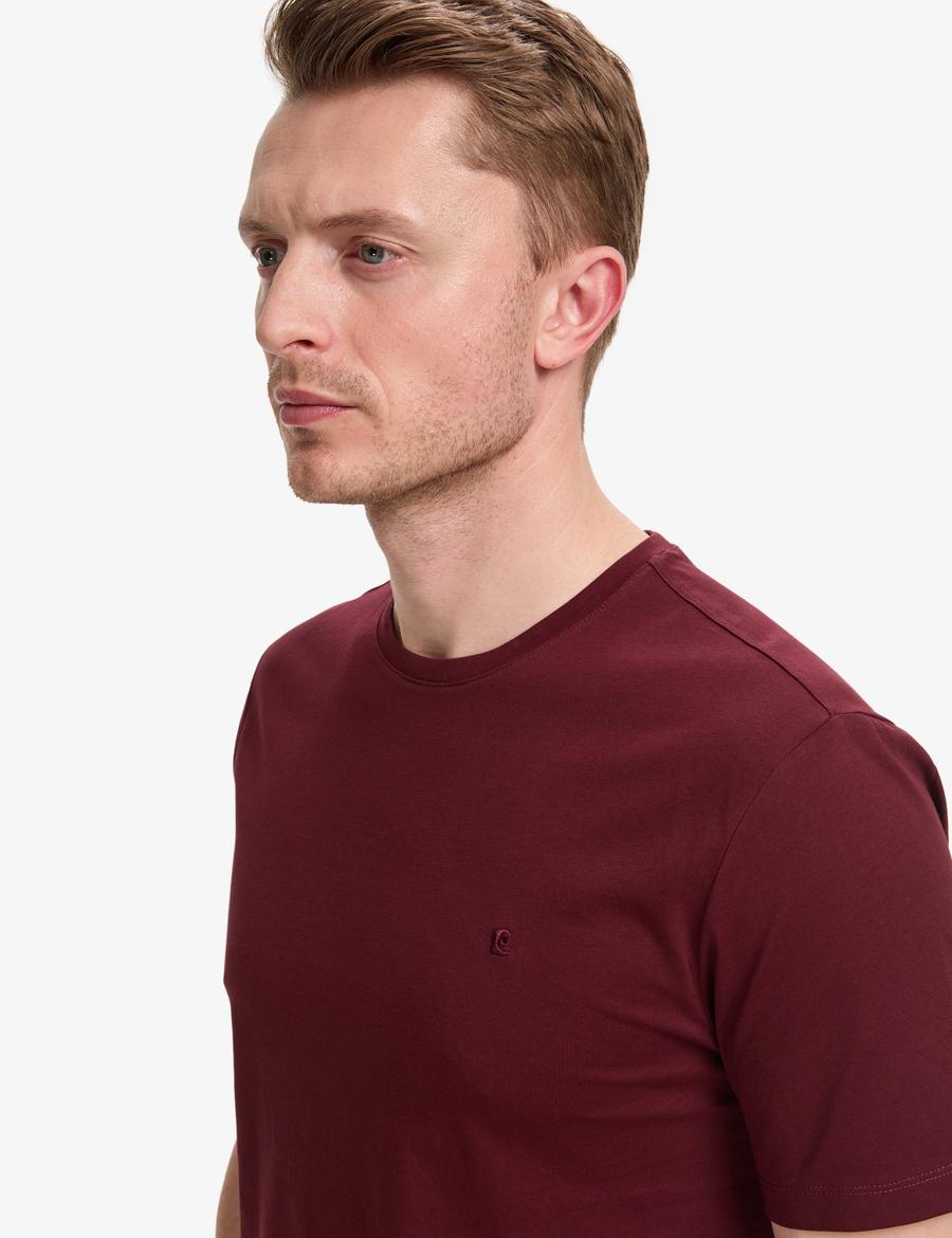 Bordo Regular Fit %100 Pamuk Bisiklet Yaka Basic Tişört