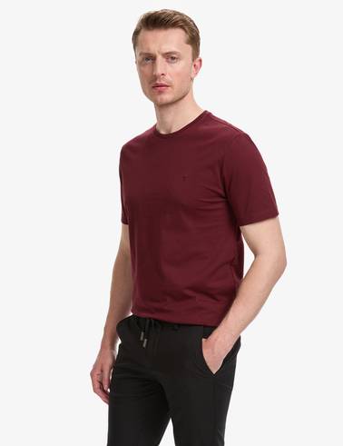 Bordo Regular Fit %100 Pamuk Bisiklet Yaka Basic Tişört