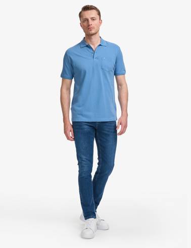 Koyu Mavi Regular Fit %100 Pamuk Cepli Kıvrılmaz Düğmeli Polo Yaka Basic Tişört