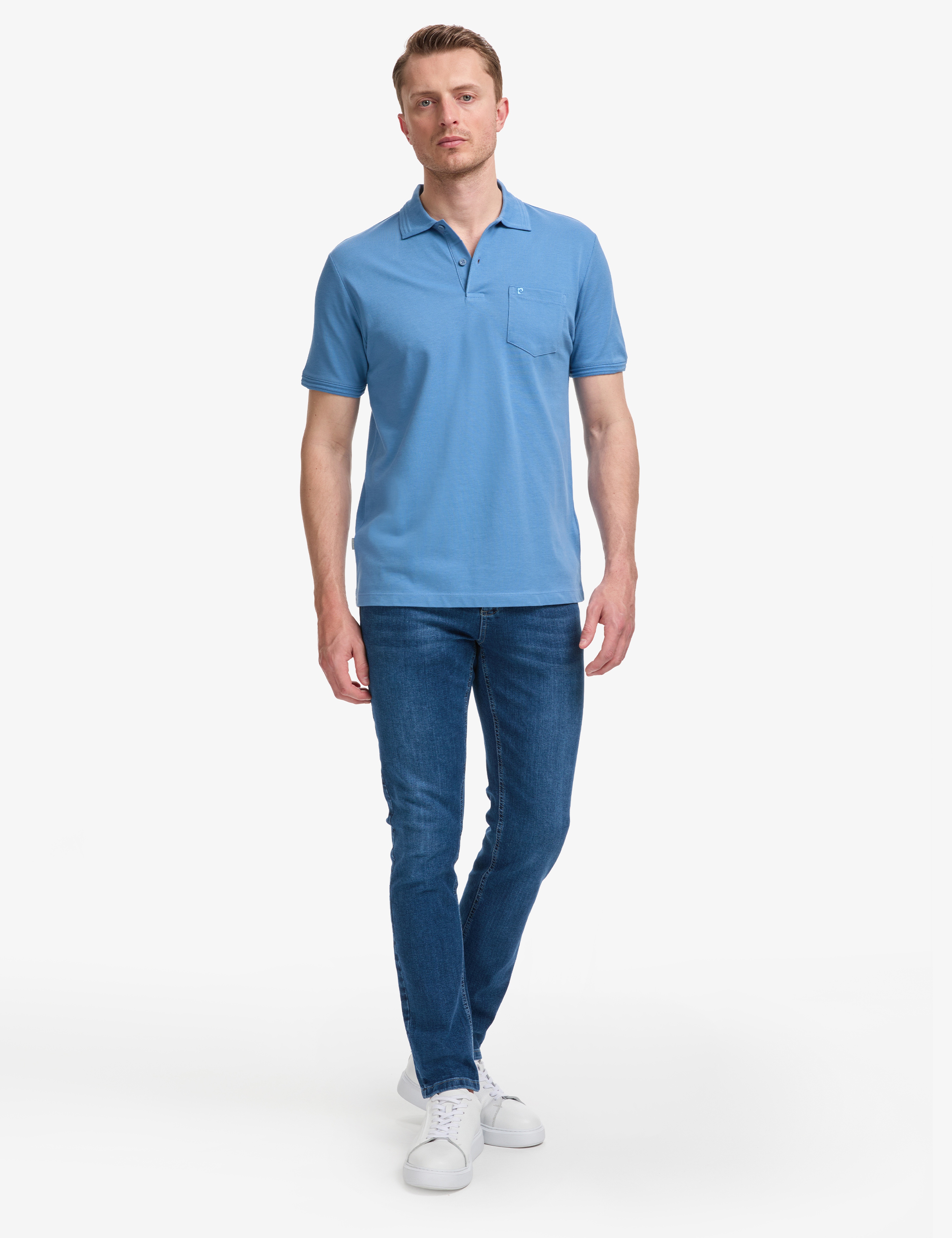 Koyu Mavi Regular Fit %100 Pamuk Cepli Kıvrılmaz Düğmeli Polo Yaka Basic Tişört - Image 5
