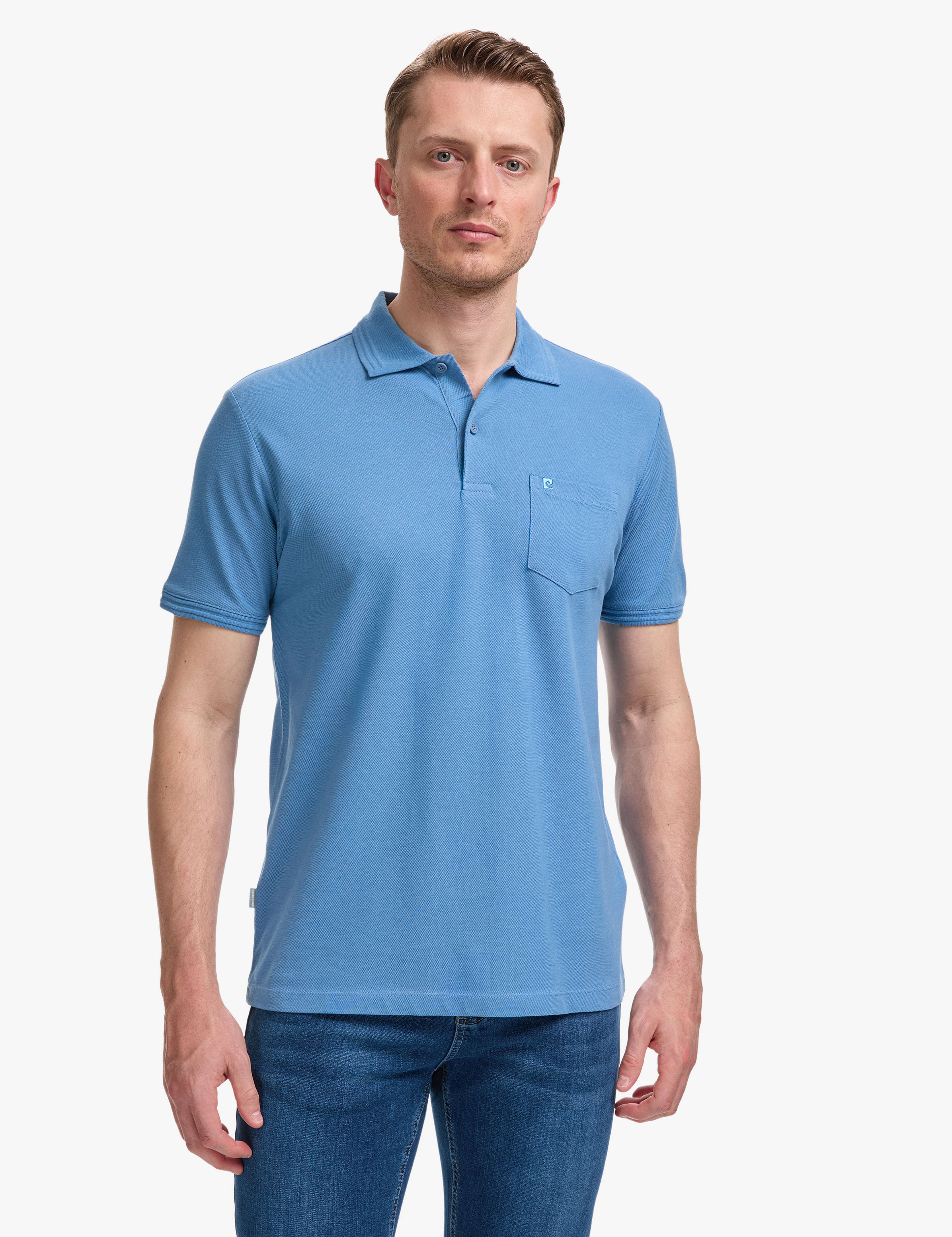 Koyu Mavi Regular Fit %100 Pamuk Cepli Kıvrılmaz Düğmeli Polo Yaka Basic Tişört - Image 2