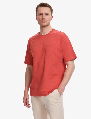 Kiremit Comfort Fit %100 Pamuk Bisiklet Yaka Basic Tişört