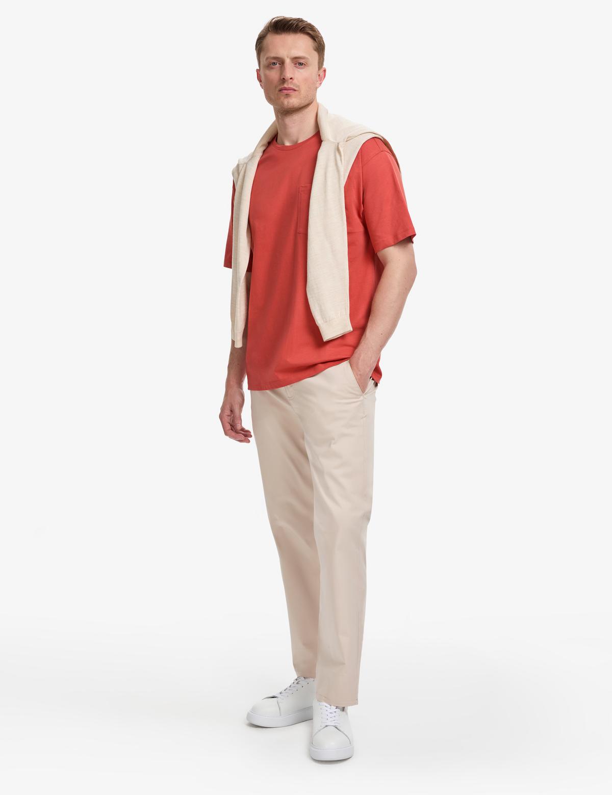 Kiremit Comfort Fit %100 Pamuk Bisiklet Yaka Basic Tişört - 50325300044