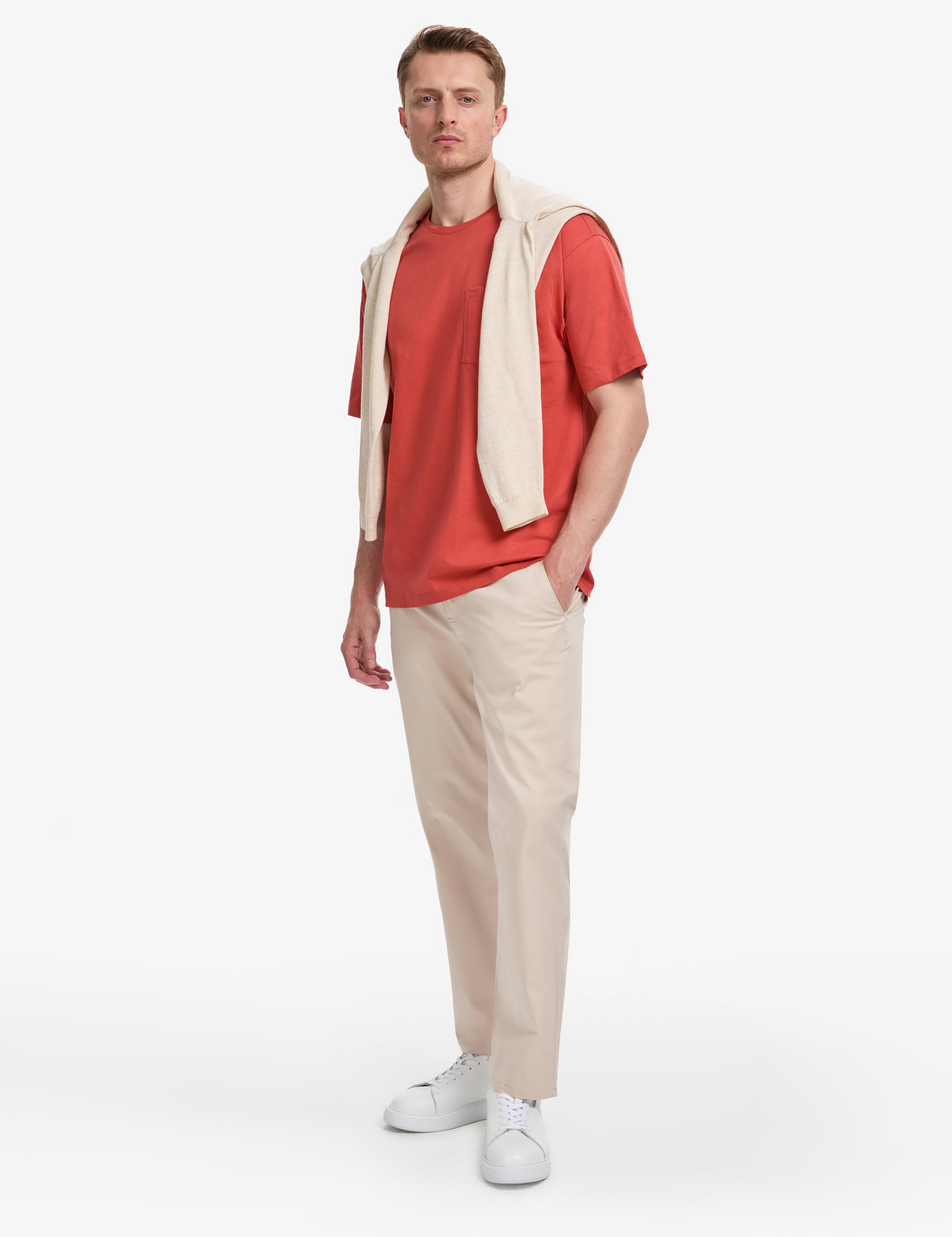 Kiremit Comfort Fit %100 Pamuk Bisiklet Yaka Basic Tişört