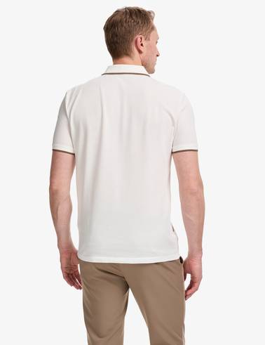 Ekru Slim Fit %100 Pamuk Fermuarlı Polo Yaka Tişört