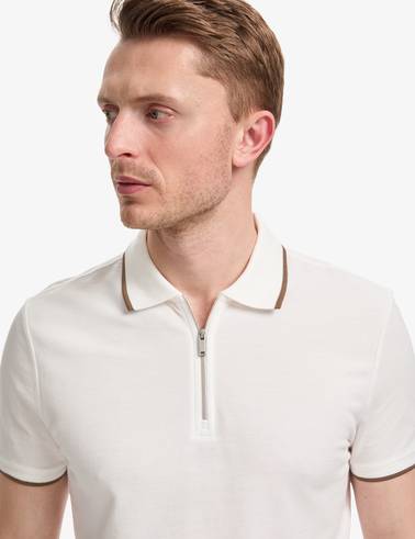 Ekru Slim Fit %100 Pamuk Fermuarlı Polo Yaka Tişört