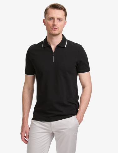 Siyah Slim Fit %100 Pamuk Fermuarlı Polo Yaka Tişört