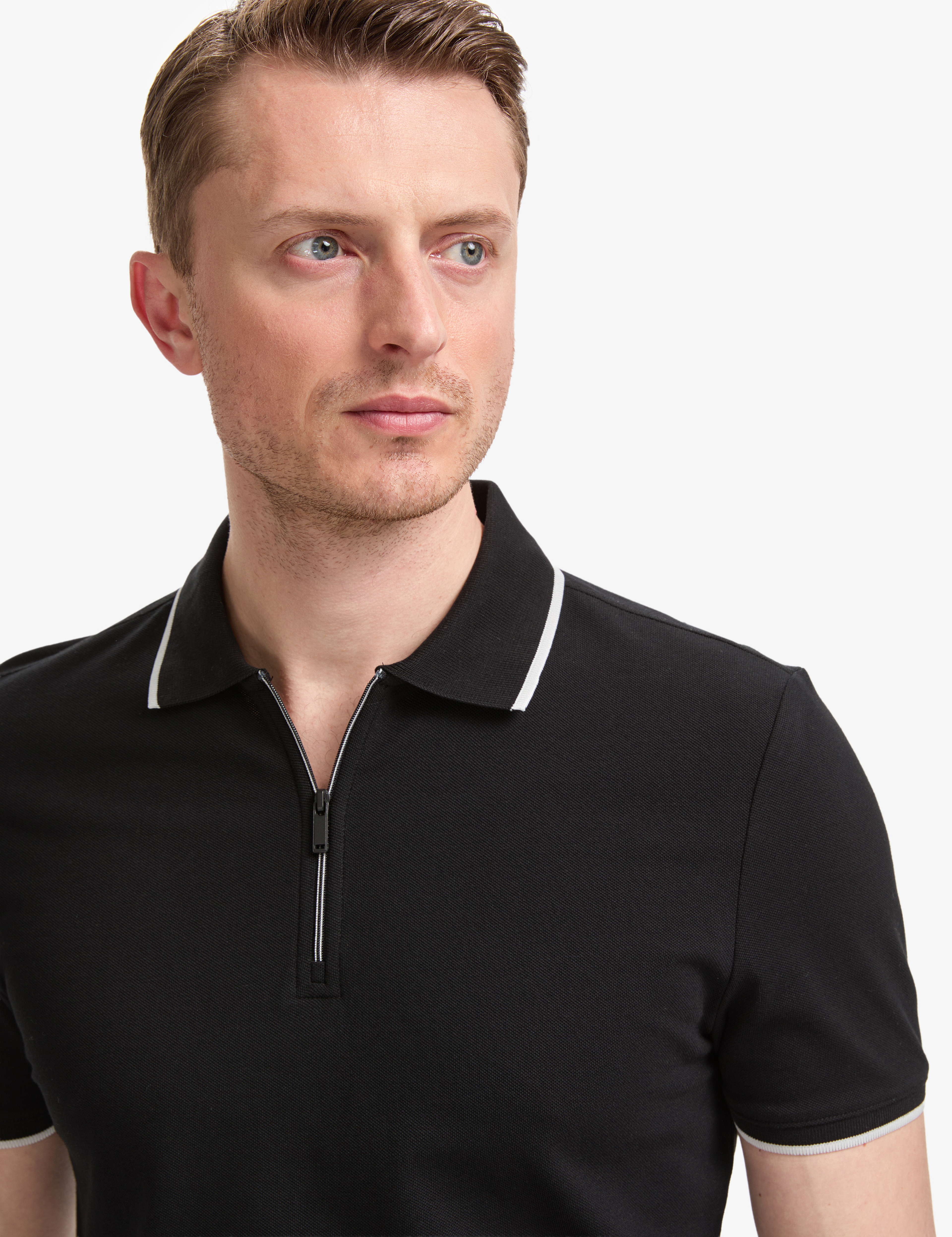 Siyah Slim Fit %100 Pamuk Fermuarlı Polo Yaka Tişört - Image 2