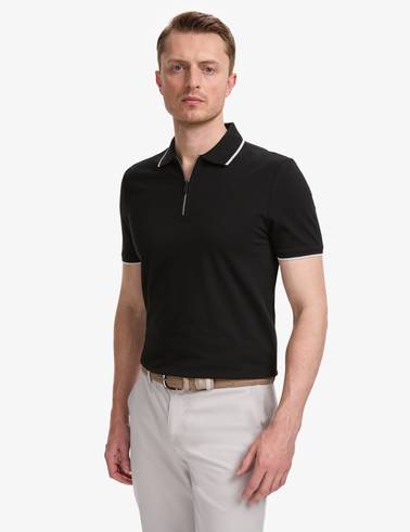 Siyah Slim Fit %100 Pamuk Fermuarlı Polo Yaka Tişört