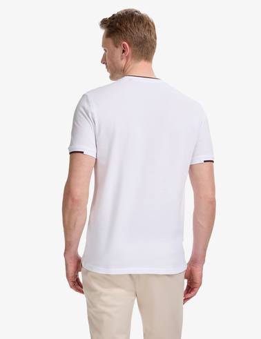 Beyaz Slim Fit %100 Pamuk Bisiklet Yaka Tişört