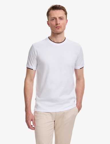Beyaz Slim Fit %100 Pamuk Bisiklet Yaka Tişört