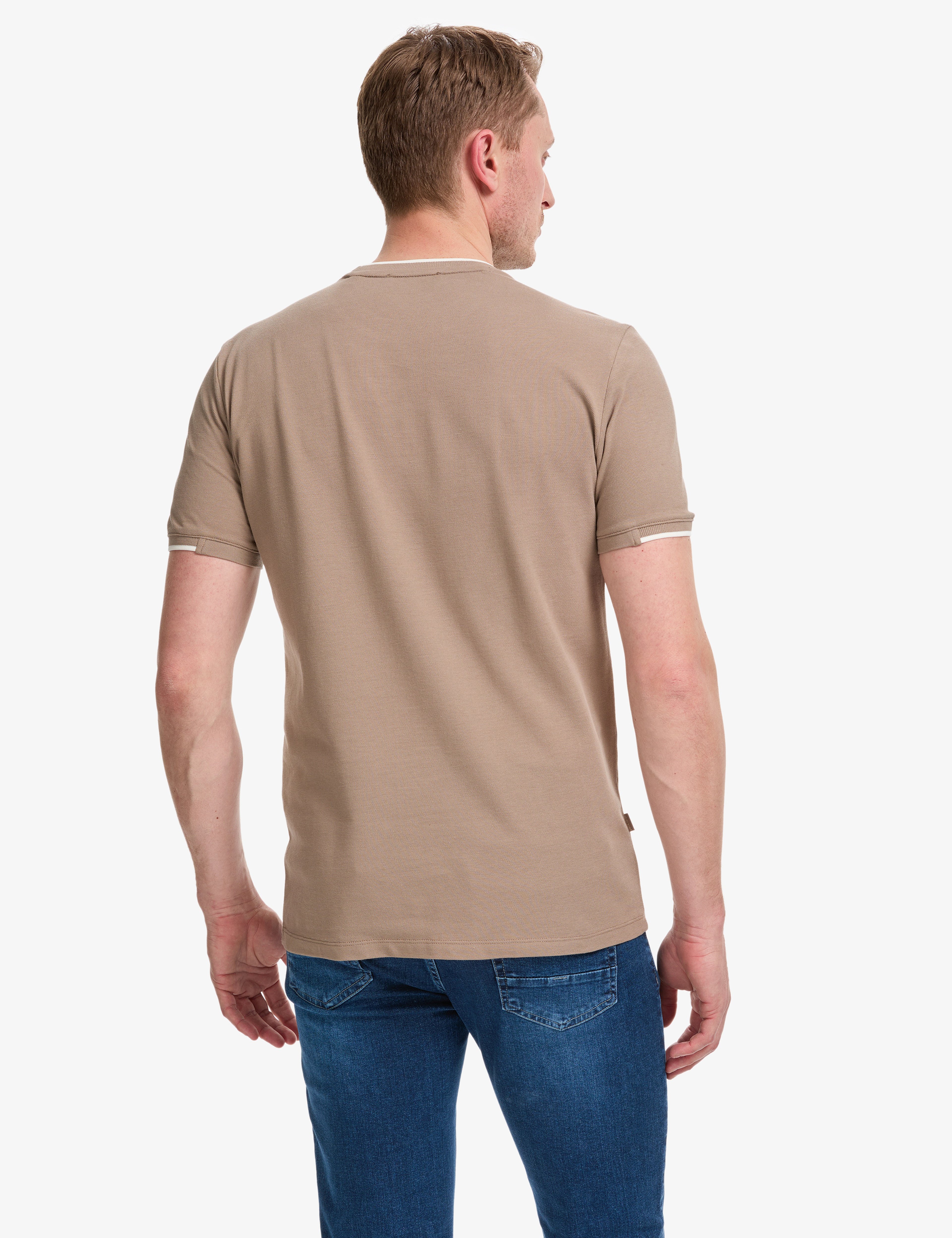 Kahverengi Slim Fit %100 Pamuk Bisiklet Yaka Tişört