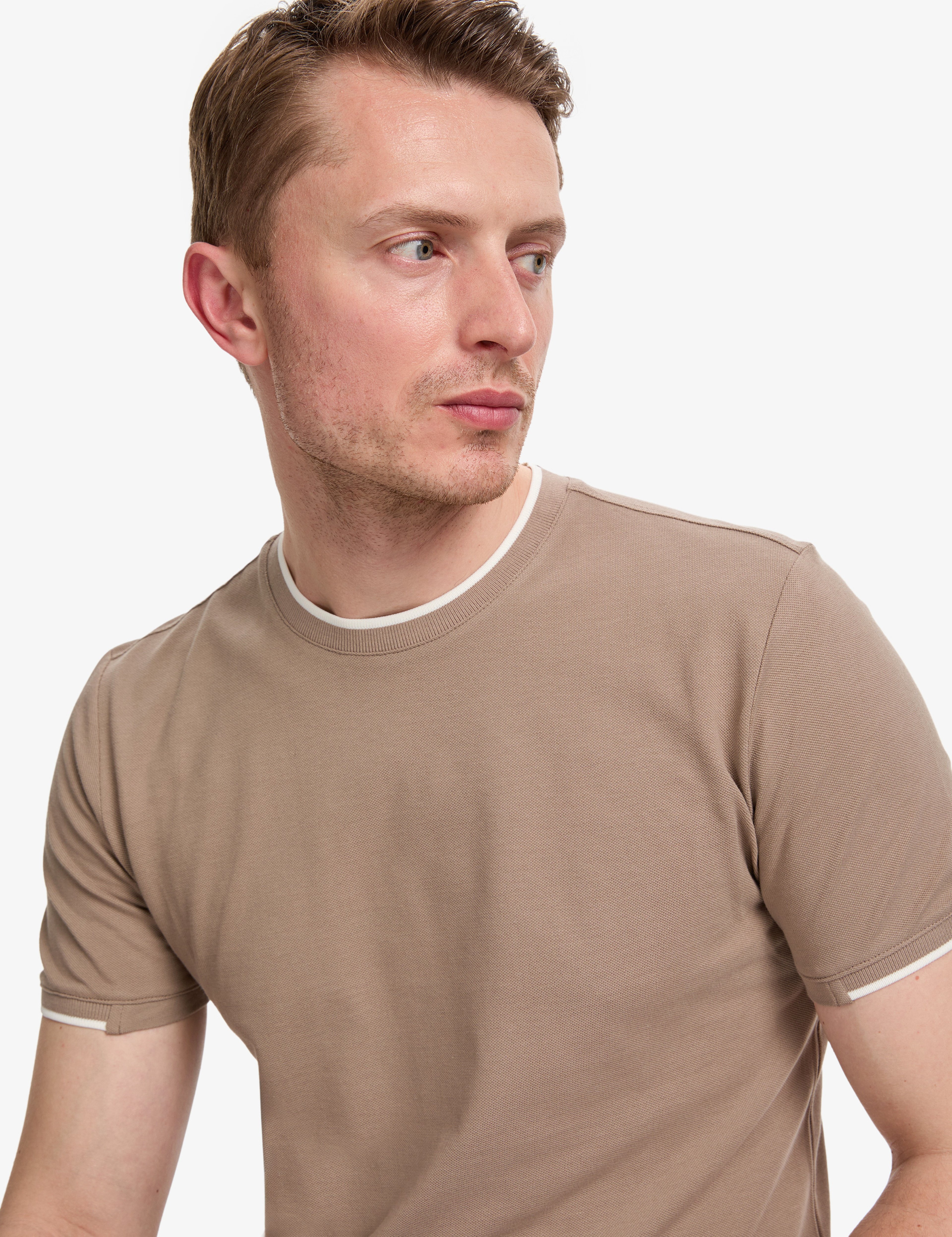 Kahverengi Slim Fit %100 Pamuk Bisiklet Yaka Tişört