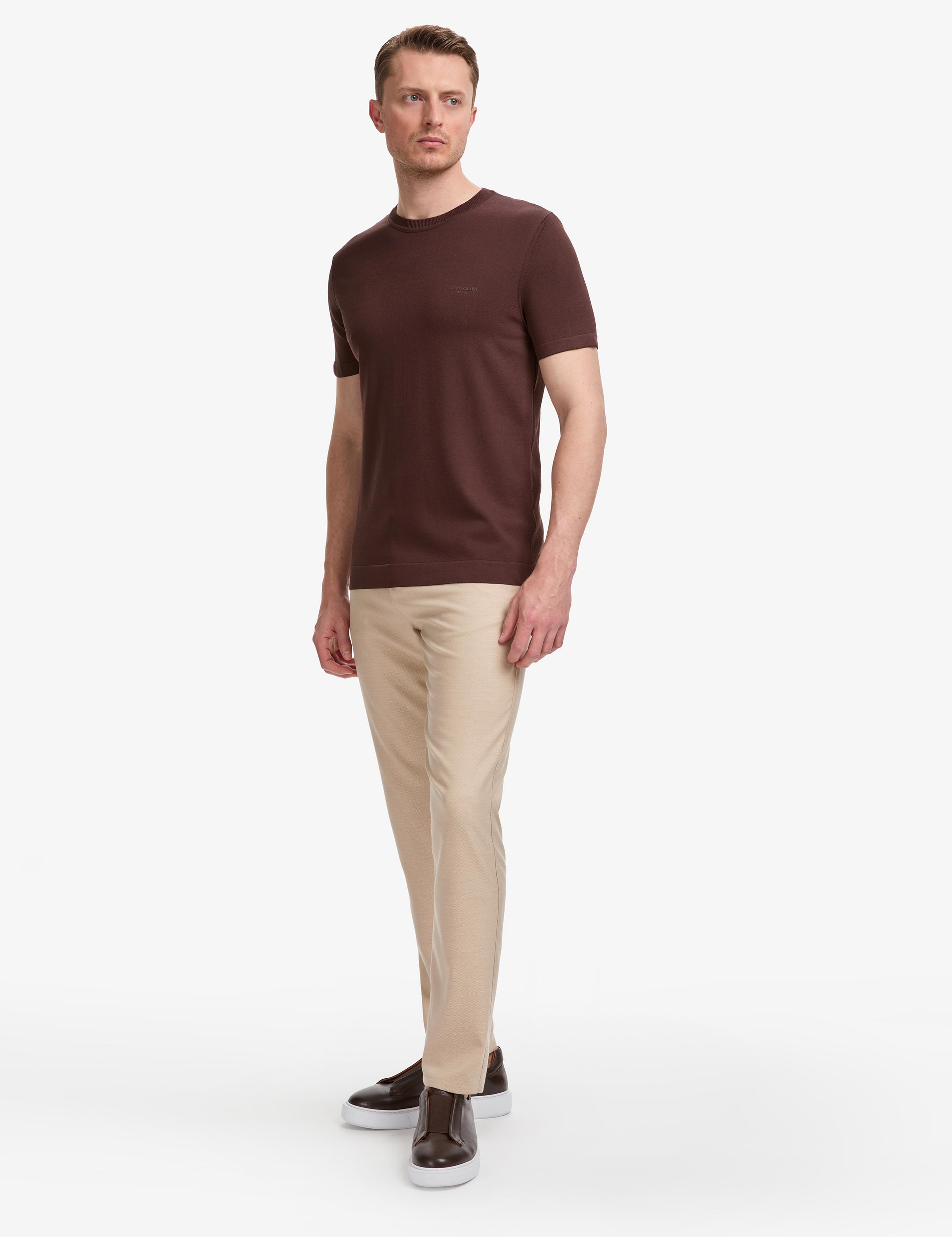 Koyu Kahverengi Slim Fit Bisiklet Yaka Triko Tişört