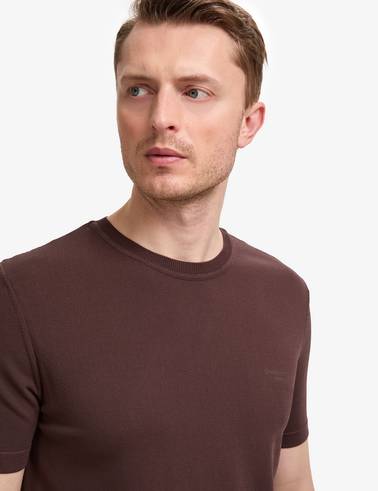 Koyu Kahverengi Slim Fit Bisiklet Yaka Triko Tişört