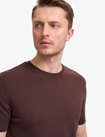 Koyu Kahverengi Slim Fit Bisiklet Yaka Triko Tişört - 50320807078