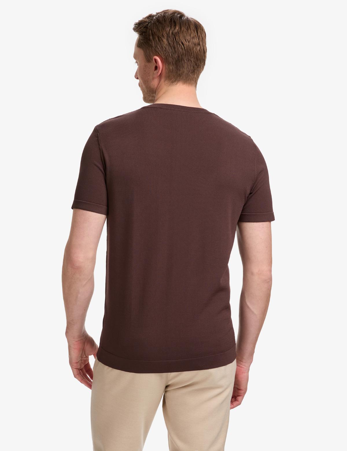 Koyu Kahverengi Slim Fit Bisiklet Yaka Triko Tişört - 50320807078