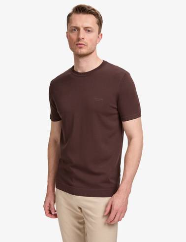 Koyu Kahverengi Slim Fit Bisiklet Yaka Triko Tişört