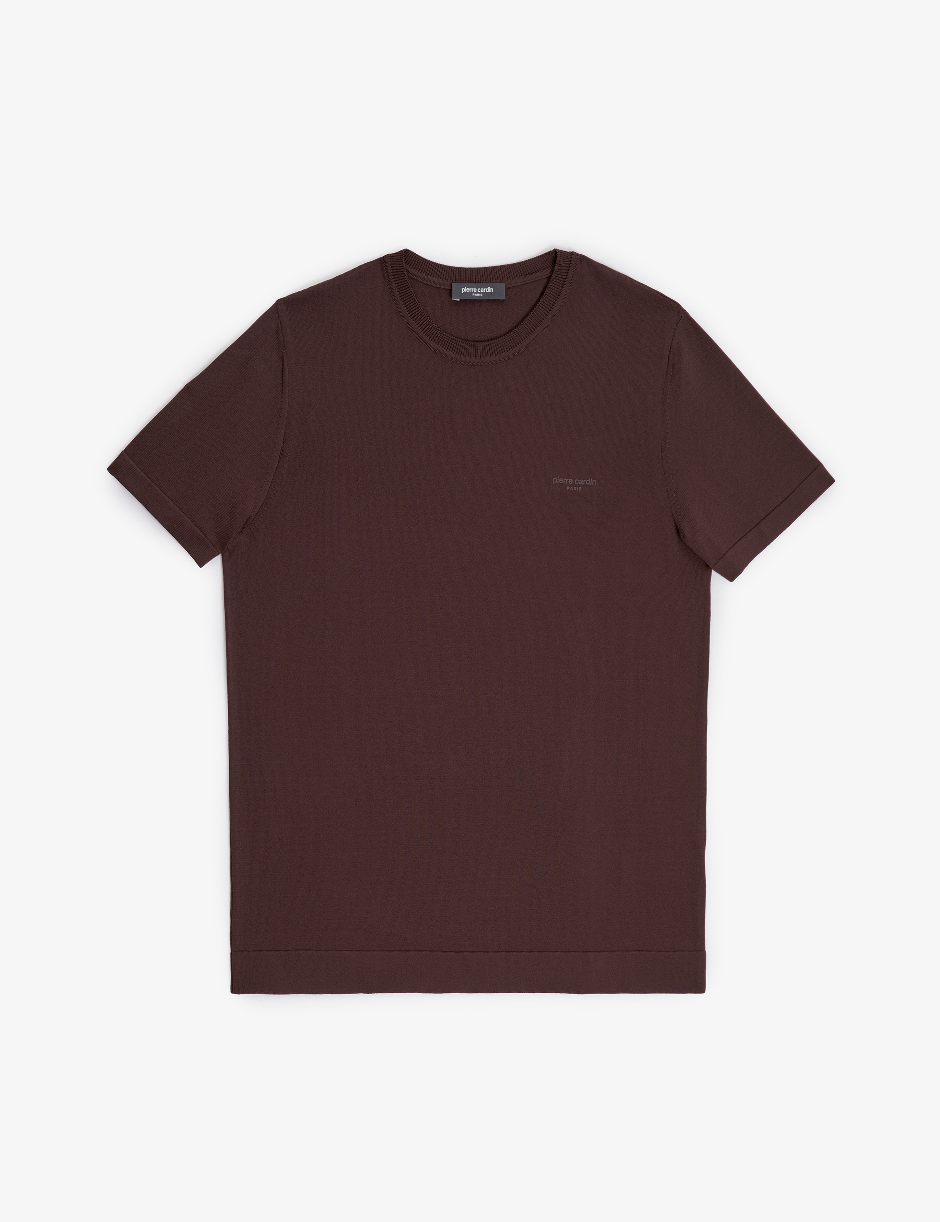 Koyu Kahverengi Slim Fit Bisiklet Yaka Triko Tişört - Image 7