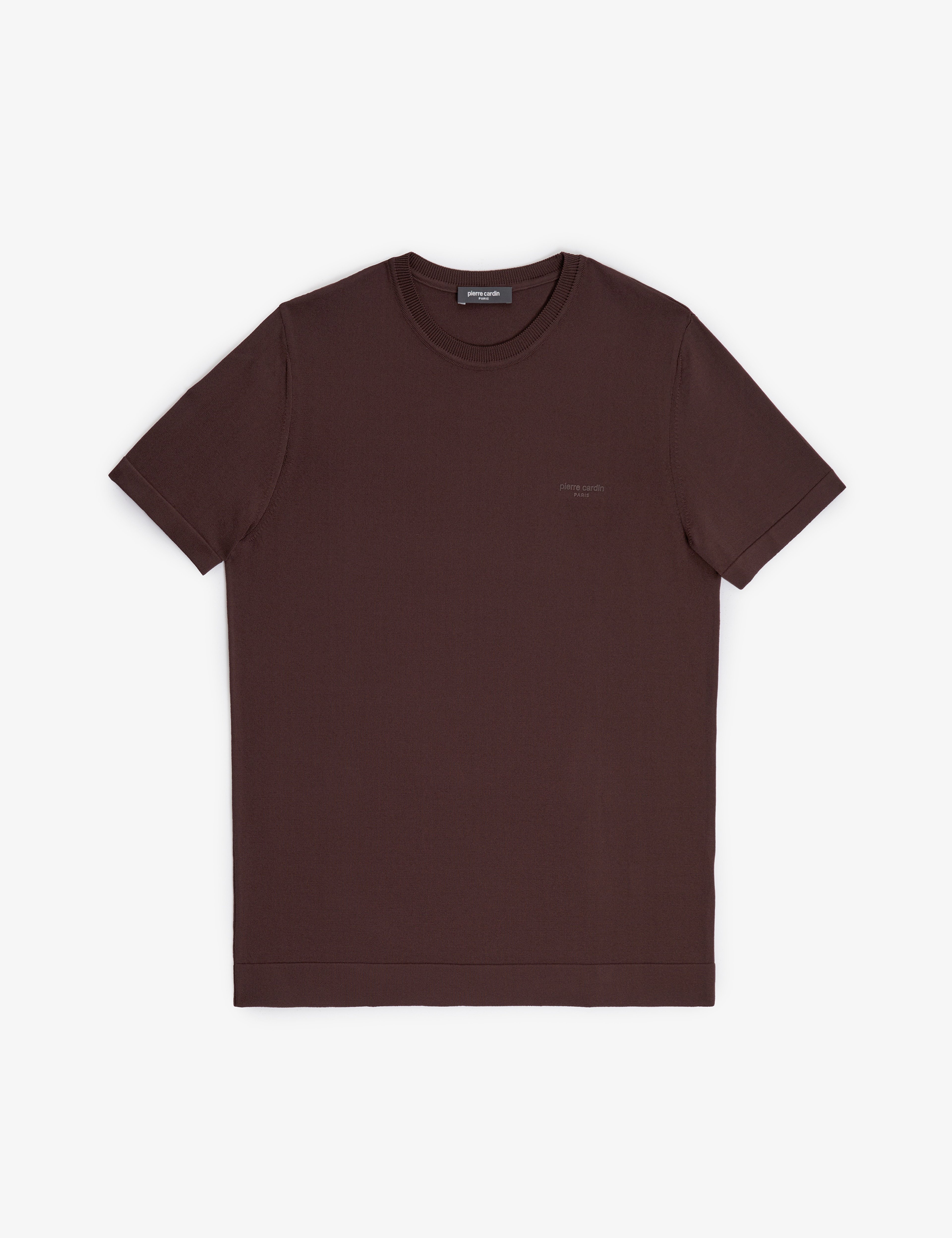 Koyu Kahverengi Slim Fit Bisiklet Yaka Triko Tişört