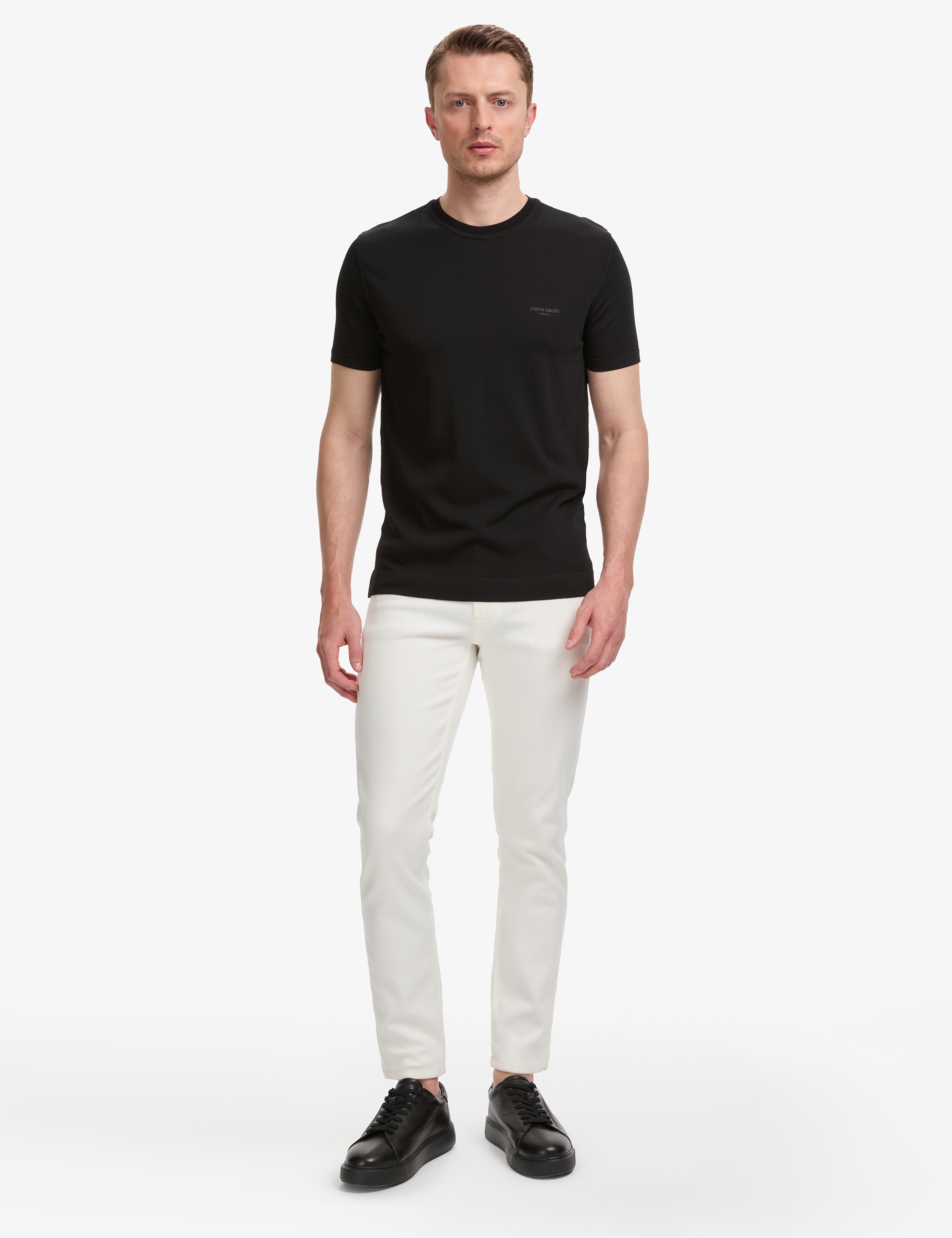 Siyah Slim Fit Bisiklet Yaka Triko Tişört - Image 4