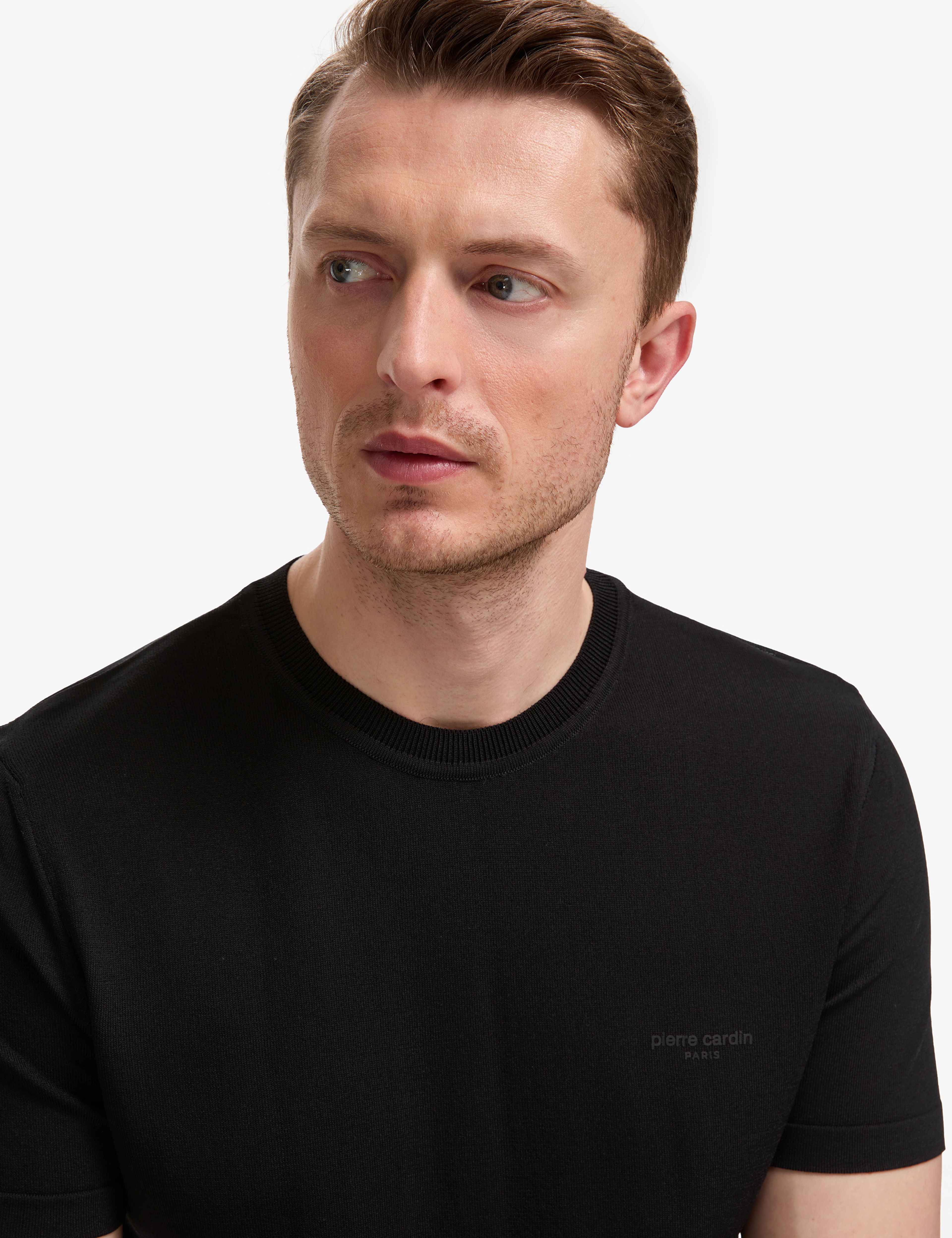 Siyah Slim Fit Bisiklet Yaka Triko Tişört - Image 2