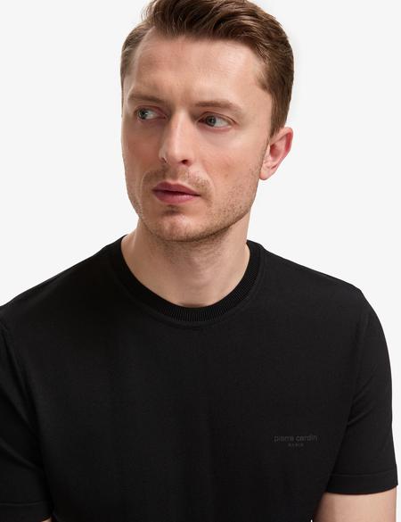 Siyah Slim Fit Bisiklet Yaka Triko Tişört - 50320807098