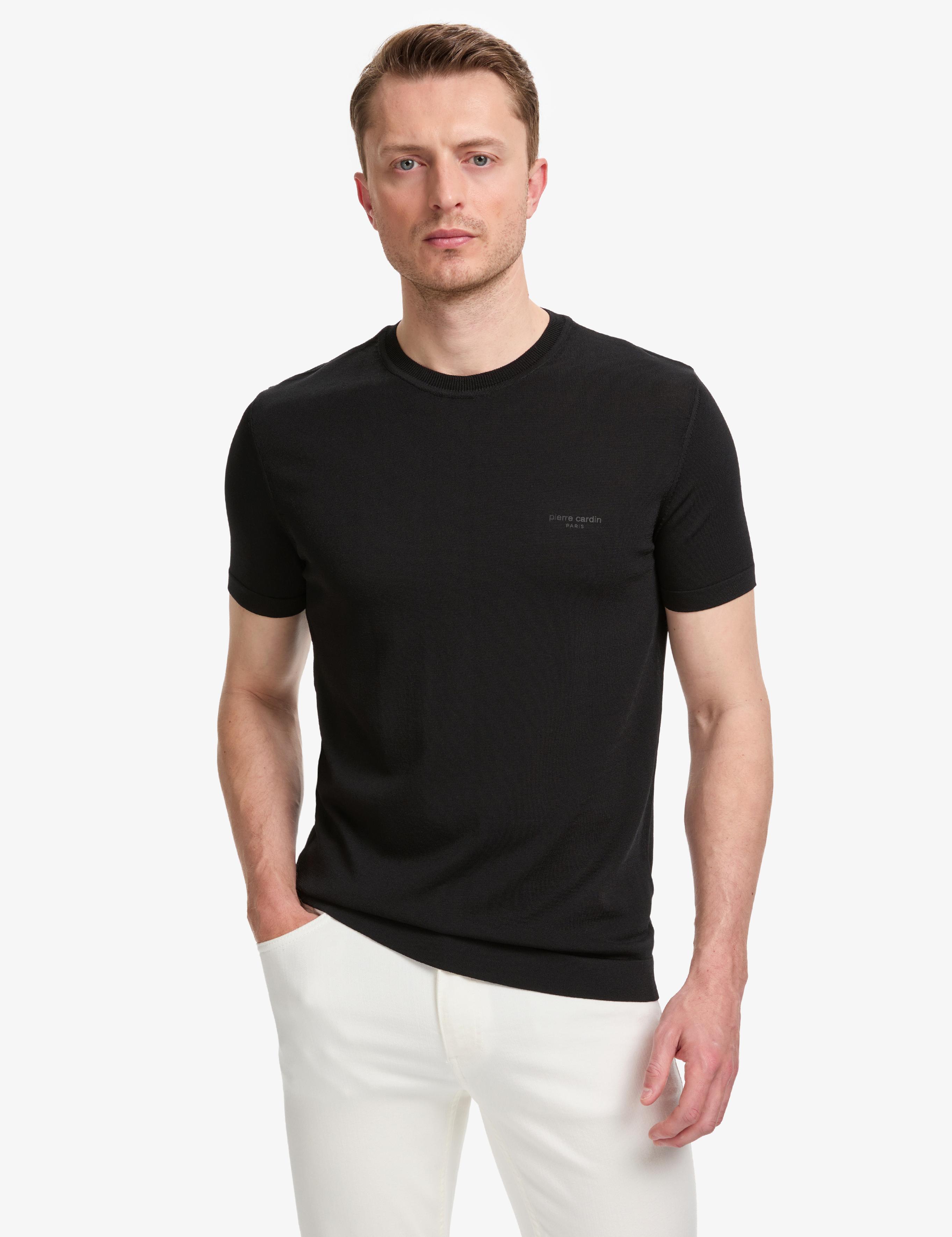 Siyah Slim Fit Bisiklet Yaka Triko Tişört