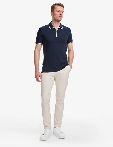 Lacivert Slim Fit %100 Pamuk Fermuarlı Polo Yaka Tişört