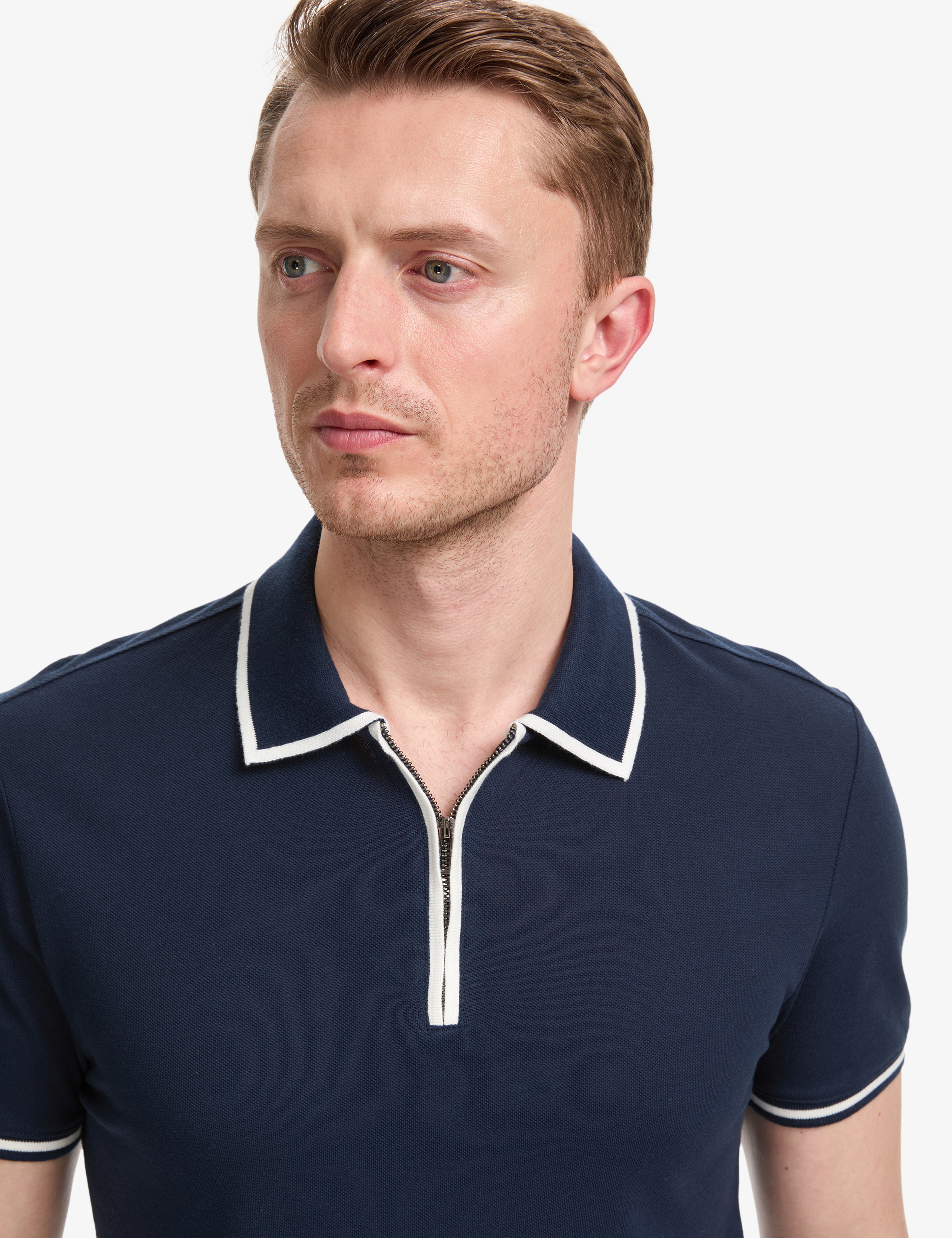 Lacivert Slim Fit %100 Pamuk Fermuarlı Polo Yaka Tişört