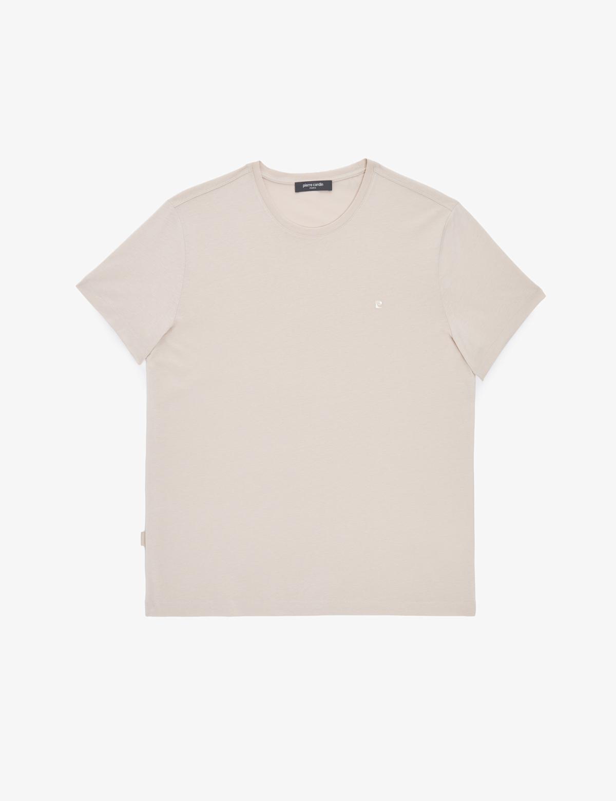 Bej Slim Fit %100 Pamuk Bisiklet Yaka Basic Tişört - 50325307033