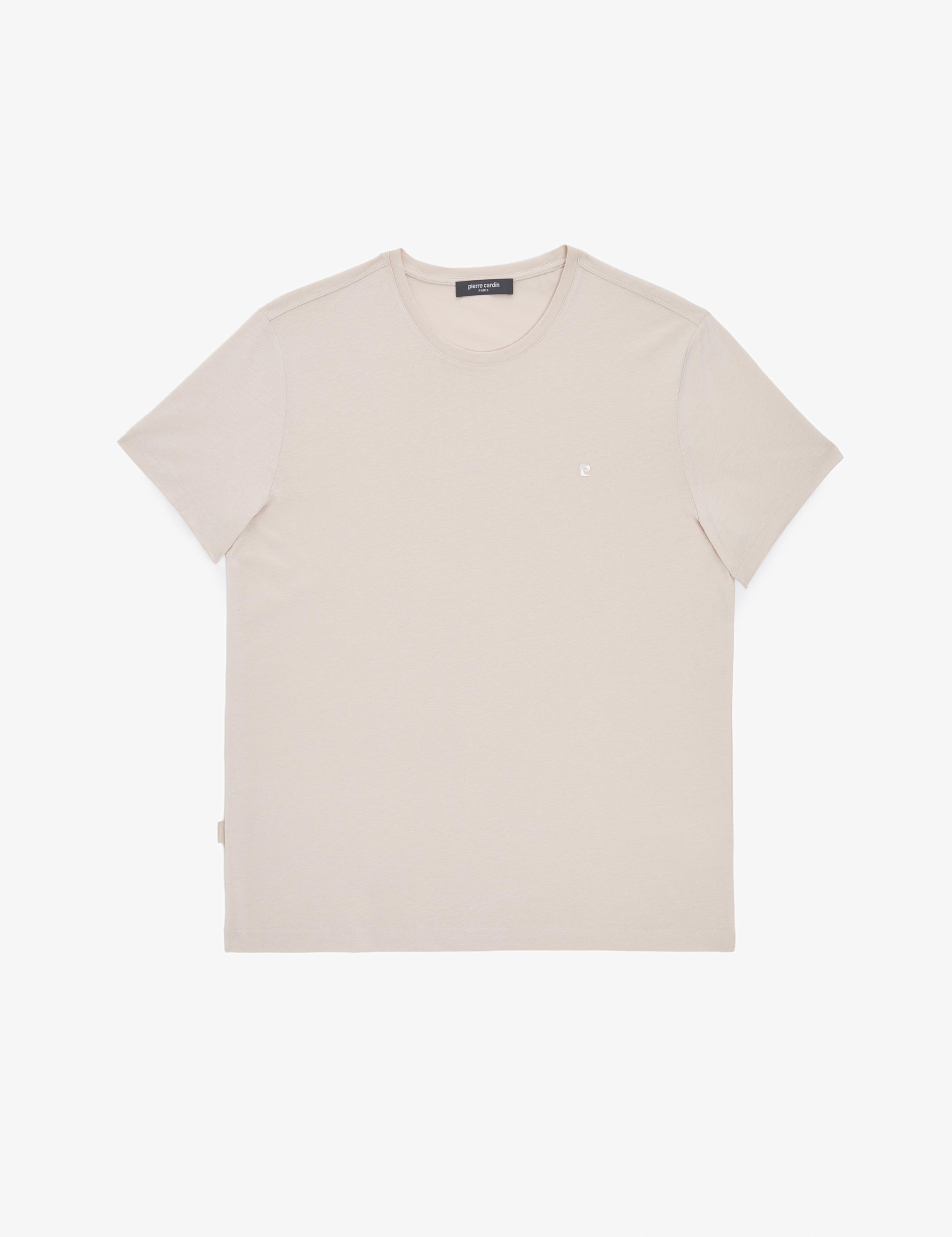 Bej Slim Fit %100 Pamuk Bisiklet Yaka Basic Tişört