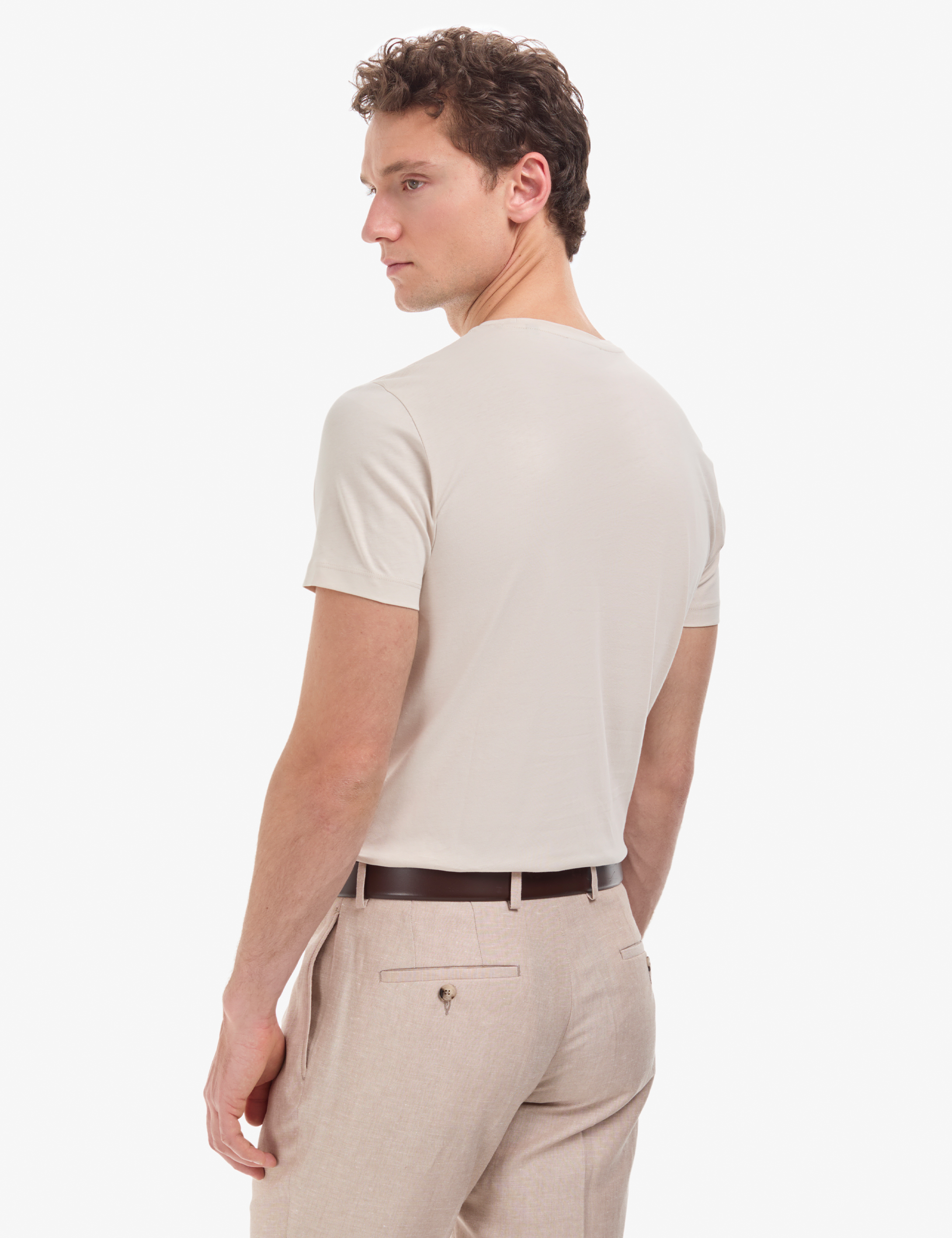 Bej Slim Fit %100 Pamuk Bisiklet Yaka Basic Tişört