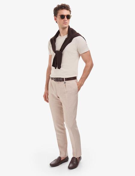 Bej Slim Fit %100 Pamuk Bisiklet Yaka Basic Tişört - 50325307033