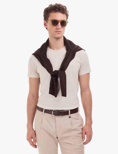 Bej Slim Fit %100 Pamuk Bisiklet Yaka Basic Tişört
