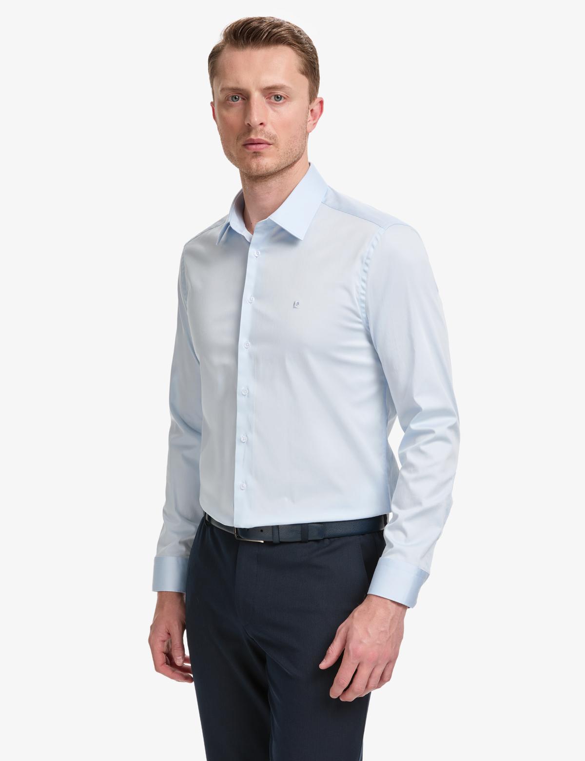 Açık Mavi Slim Fit Uzun Kollu Esnek Basic Gömlek - 50325162007