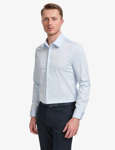 Açık Mavi Slim Fit Uzun Kollu Esnek Basic Gömlek