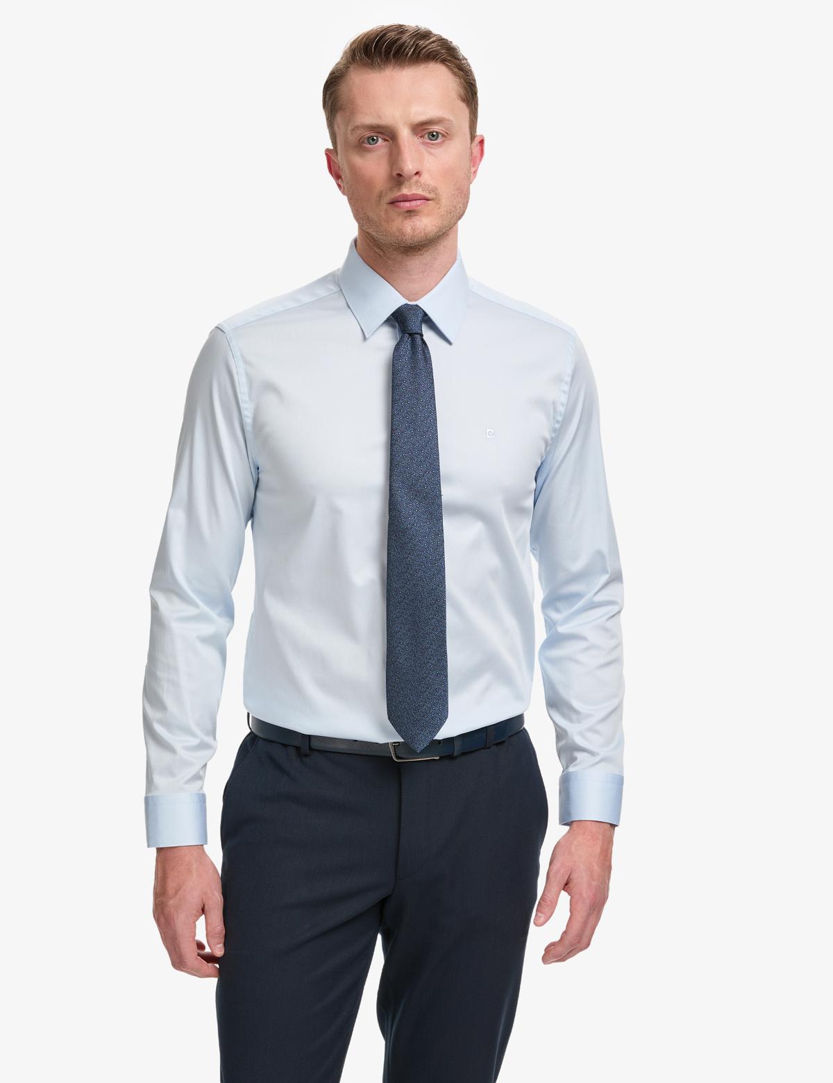 Açık Mavi Slim Fit Uzun Kollu Esnek Basic Gömlek