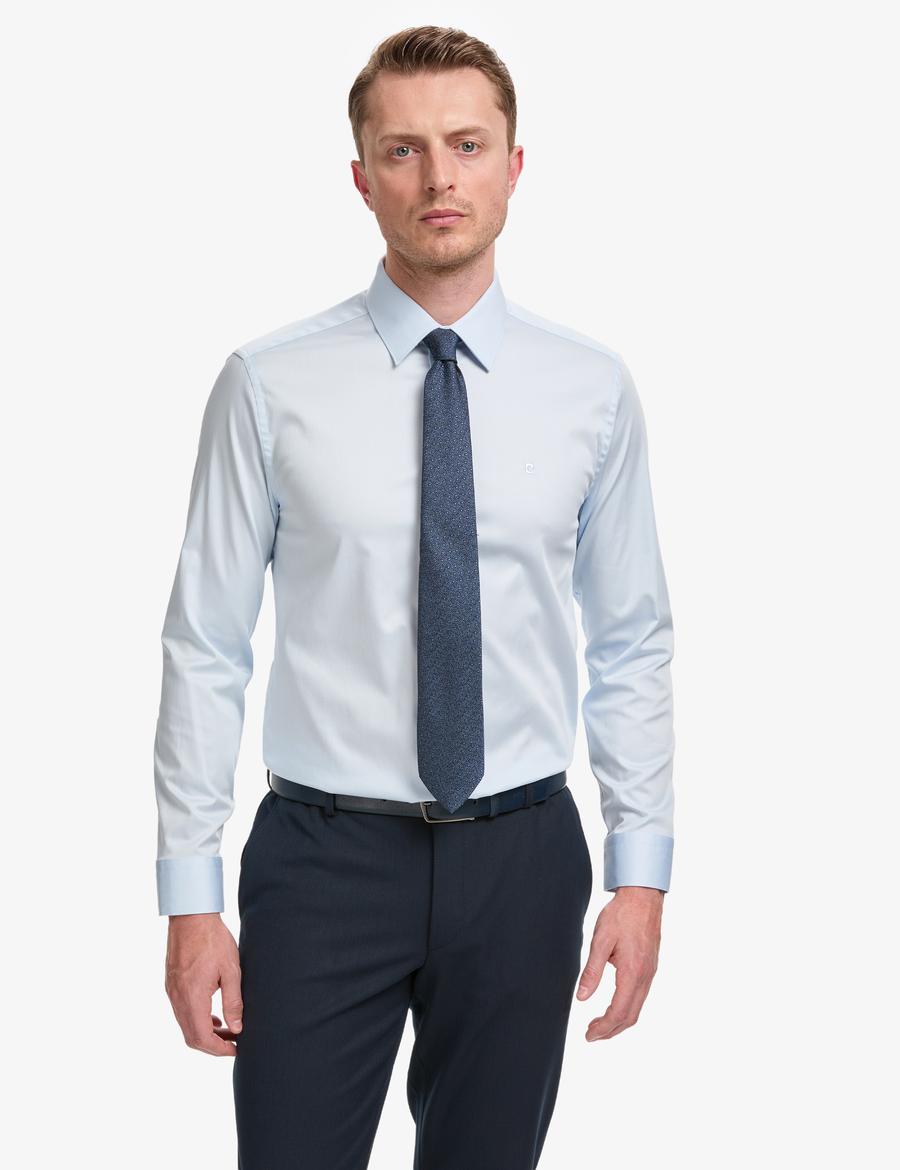 Açık Mavi Slim Fit Uzun Kollu Basic Gömlek