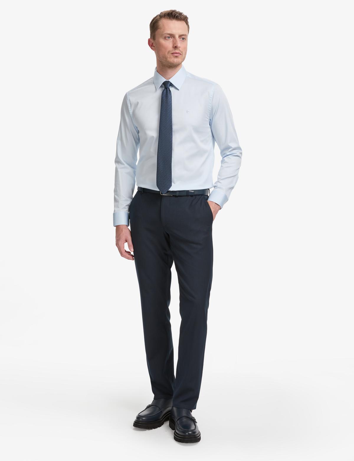 Açık Mavi Slim Fit Uzun Kollu Esnek Basic Gömlek - 50325162007