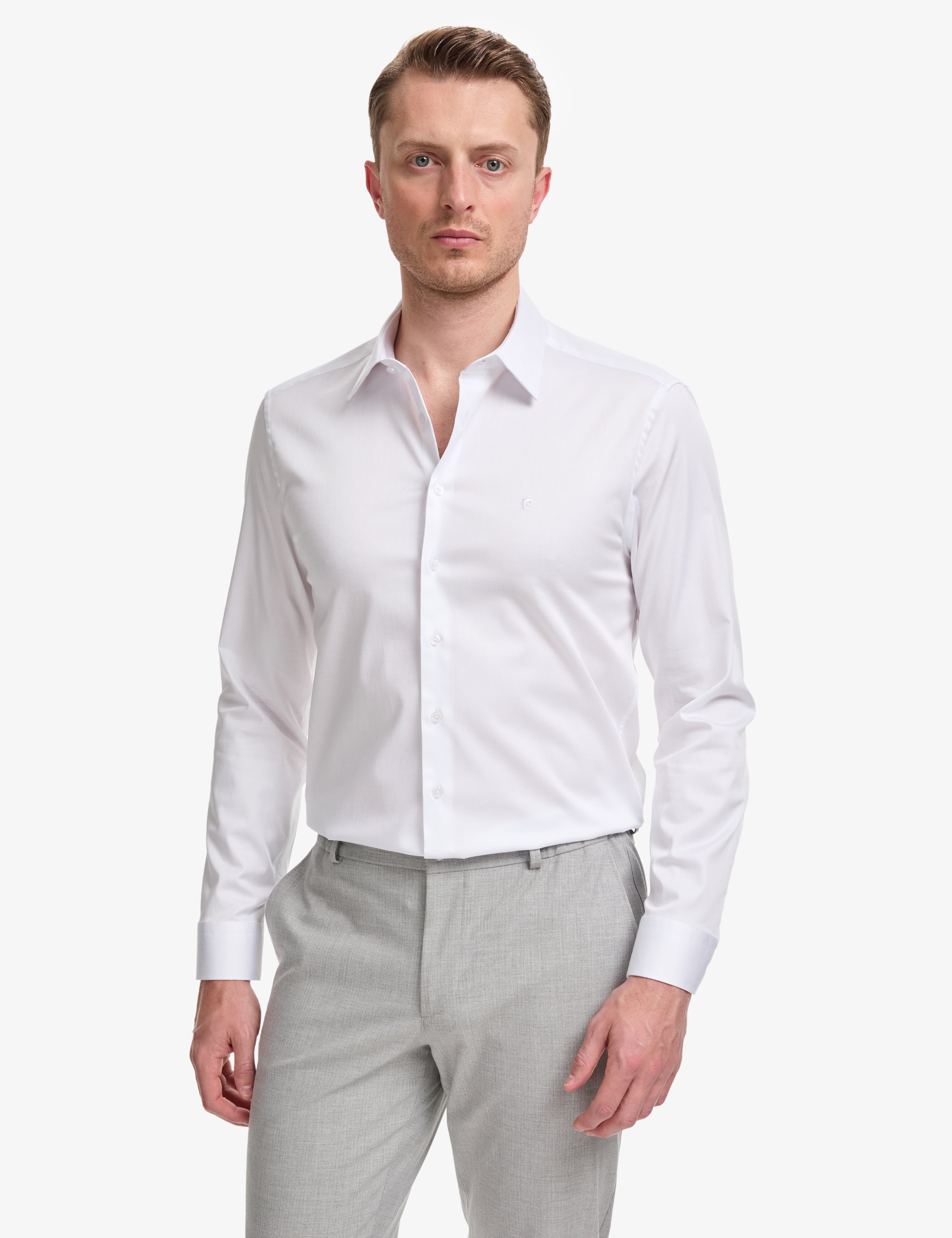 Beyaz Slim Fit Uzun Kollu Esnek Basic Gömlek - Image 3