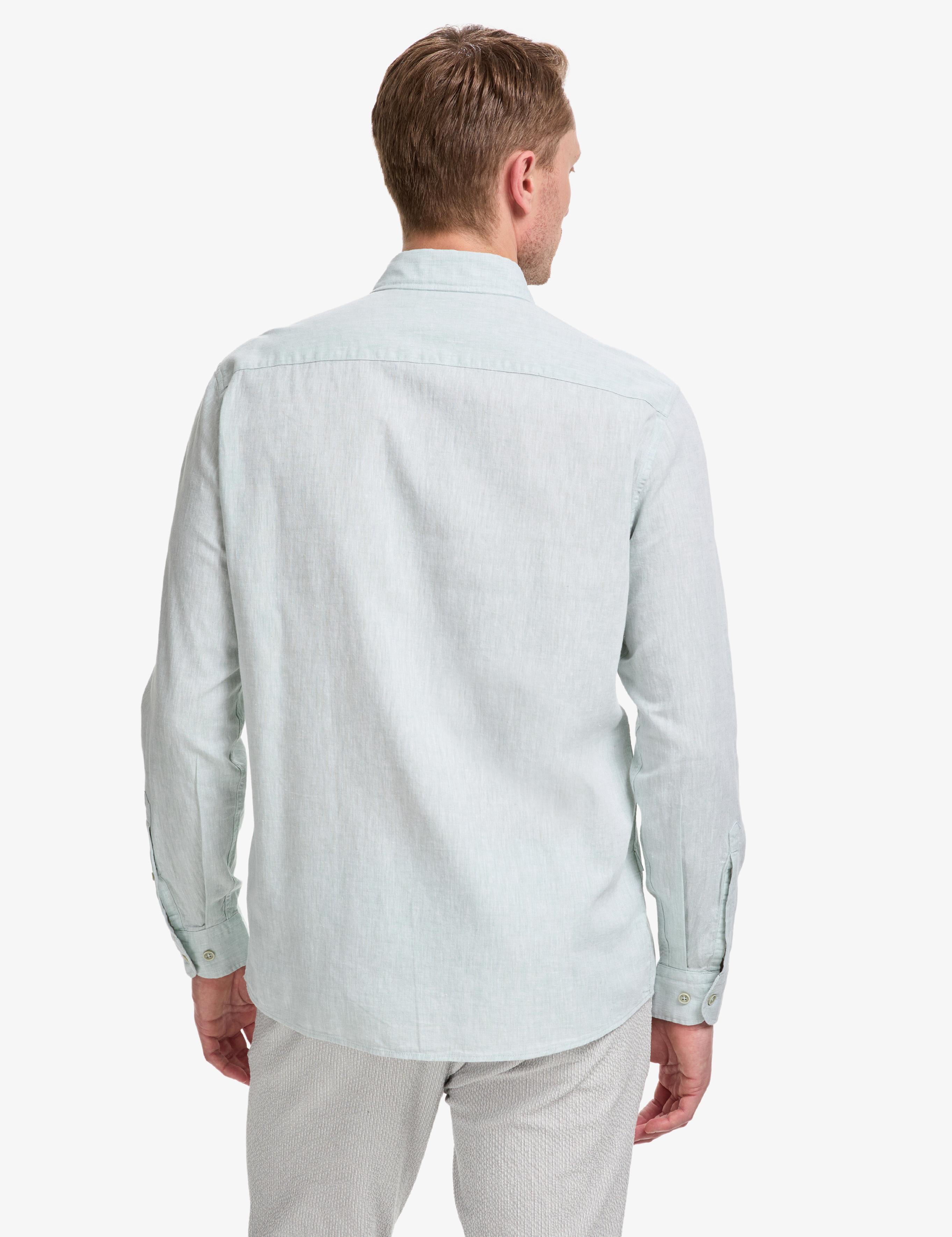 Su Yeşili Keten Karışımlı Regular Fit Uzun Kollu Gömlek