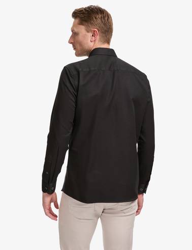 Siyah Oxford Slim Fit Kolay Ütülenebilir Gömlek