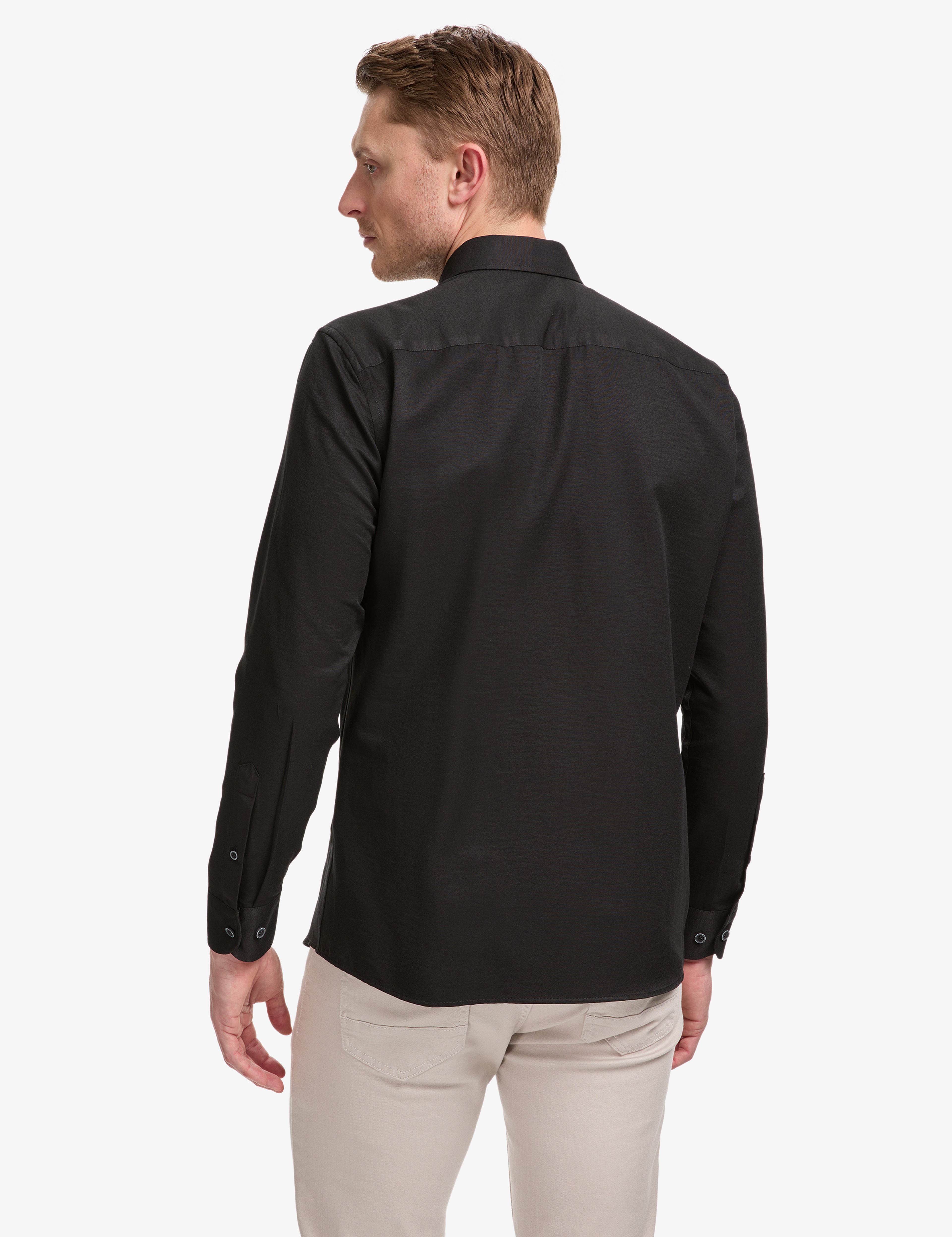 Siyah Oxford Slim Fit Kolay Ütülenebilir Gömlek - Image 5